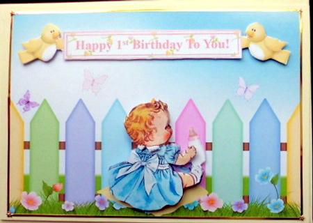 Happy 1st Birthday Garden Topper & Decoupage - Girl by Mary Murphy