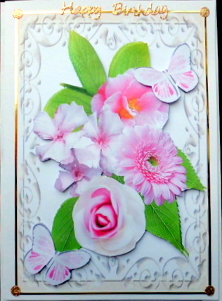 Pink Shades of Flowers Butterflies in Scroll Frame by Mary Murphy