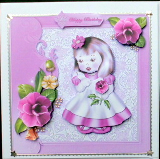Cute Girl with Camellias Side Border Card Front by Mary Murphy