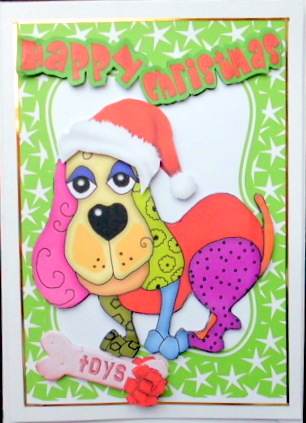 Toony Dog in Santa Hat with His Bone by Mary Murphy