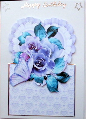 Lilac Roses with Butterflies Over the Edge Card by Mary Murphy