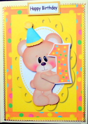 Happy 1st Birthday Bear Polka Dot by Mary Murphy