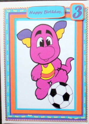 Birthday Dino Playing Football  by Mary Murphy