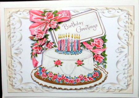 Lovely Birthday Cake with Roses in Ornate Frame by Mary Murphy