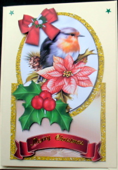 Robin with Poinsettia and Holly Over the Edge by Mary Murphy