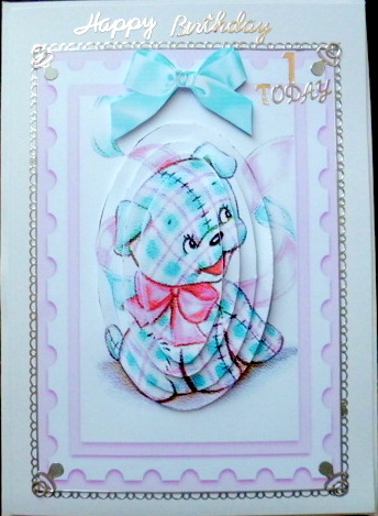 Cuddley Patchwork Puppy with Bow Oval Pyramids by Mary Murphy