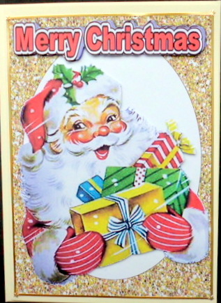 Santa Holding Lots of Presents, in Glitter Frame by Mary Murphy