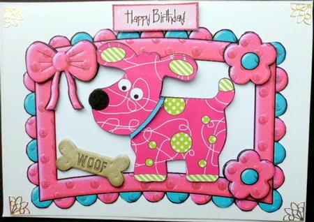 Funky Pink Dog in Foam Frame with Bow by Mary Murphy