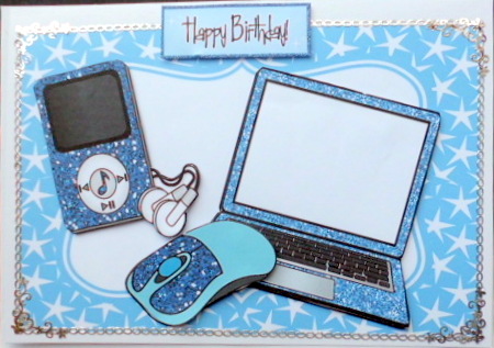 Blue Glitter and Stars, Mp3 Player, and Laptop by Mary Murphy