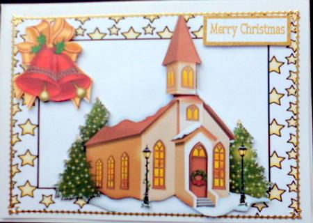 Church in the Snow with Bells in Star Frame by Mary Murphy