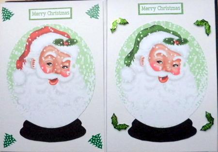 Jolly Santas in Snowglobe Toppers by Mary Murphy