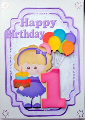 My First Birthday Little Girl with Cake & Balloons by Mary Murphy