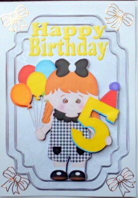 My Fifth Birthday Little Girl with Hr Balloons & Hat by Mary Murphy