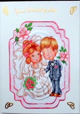 Our Wedding Day, Happy Couple with Roses Oval Pyramids by Mary Murphy