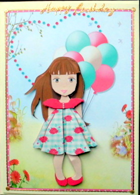 Sweet Little Brithday Girl Card Front and Decoupage by Mary Murphy