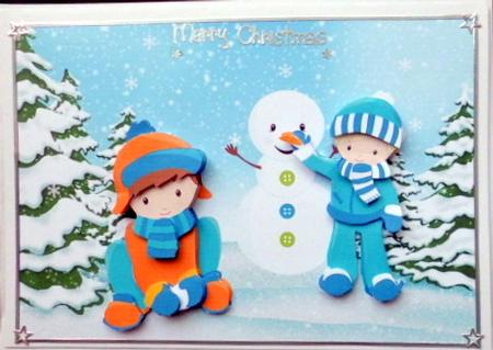 Fun in the Snow Boys Card Front and Decoupage by Mary Murphy