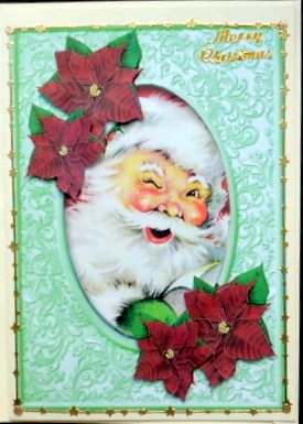 Happy Santa with Pretty Red Poinsettias by Mary Murphy