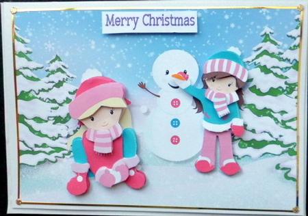 Fun in the Snow Girls Card Front and Decoupage by Mary Murphy