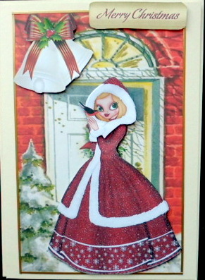 Lovely Vintage Girl by Her Front Door with Little Bird by Mary Murphy