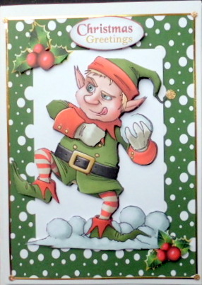 Naughty Santas Elf Throwing Snowballs with Holly by Mary Murphy