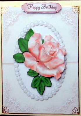 Single Blush Pink Rose with Bow and Lace by Mary Murphy