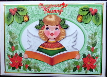 Angel Carol Singing, with Poinsettias & Holly by Mary Murphy