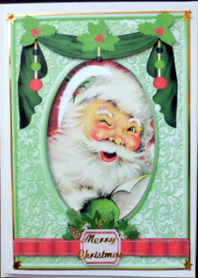 Lovely Smiling Santa with Holly Swag and Topper by Mary Murphy