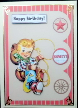 Cowboy Birthday Boy Triple Scallop Design Topper & Decoupage by Mary Murphy