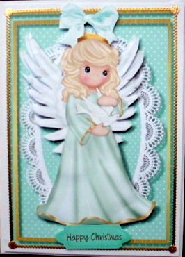 Beautiful Angel and Dove on Lace  by Mary Murphy