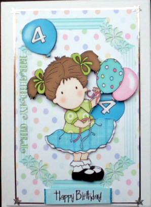Sweet Birthday Girl Aged 4 with Balloons by Mary Murphy
