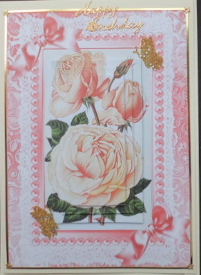 Peach Roses, Pink Lace with Pearls & Bows Pyramids by Mary Murphy
