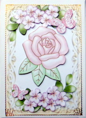 Pretty Pink Pearl Rose with Flowers & Butterflies by Mary Murphy