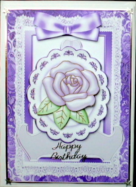 Lilac Pearl Rose with Bow on a Plate with Stand in Frame by Mary Murphy