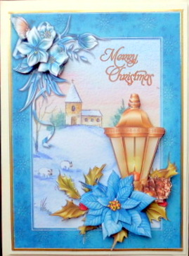 Lantern and Church in Blue 7 x 5 Card Front by Mary Murphy