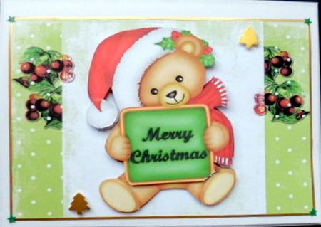 Big Cuddly Teddy Bear in Santa Hat with Bow by Mary Murphy