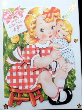 Cute Little Girl Cuddling Her Doll at Christmas by Mary Murphy
