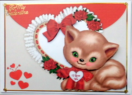 I Love You Kitty with Frill Heart and Bow by Mary Murphy