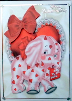 Be Mine! Little Pink Elephant on Frilly Heart with Red Bow by Mary Murphy