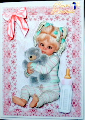 Cute Baby Girl Sitting with Her Cuddly Toy and Bottle by Mary Murphy