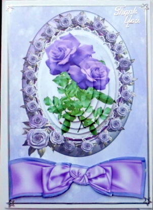 Pretty Lilac Roses in Rose Frame and Bow Oval Pyramids by Mary Murphy