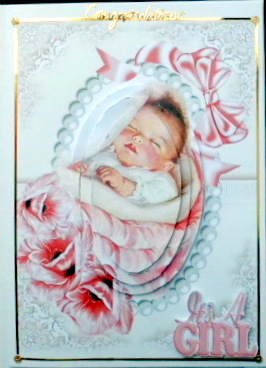 Pretty Baby Girl, with Bow in Pearl Frame Oval Pyramids by Mary Murphy