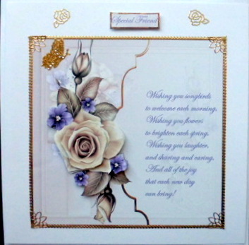 Rose and Viola Card with Decoupage by Mary Murphy