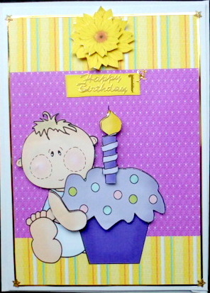 Cute Baby with Purple Cupcake by Mary Murphy