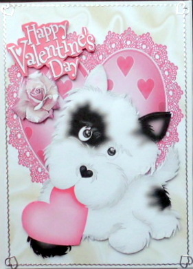 Cute Little Puppy with Pink Rose on a Heart by Mary Murphy