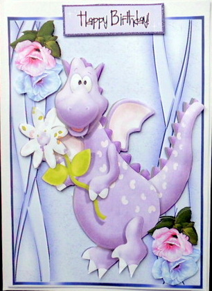 Cute Little Pink Dragon with Flowers by Mary Murphy