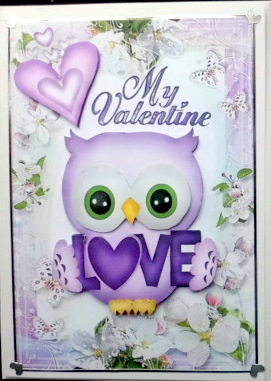Cute Little Lilac Owl with Hearts & Butterflies by Mary Murphy