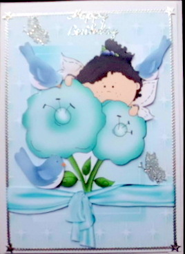 Peek a Boo Little Faerie with Blue Birds and Bow by Mary Murphy
