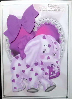 Purple Elephant on Frill Heart with Bow by Mary Murphy