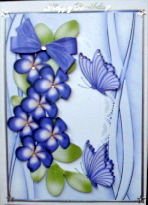 Pretty Purple Flowers and Butterflies on Lace by Mary Murphy