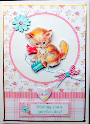 Cute Kitten & Thread Topper & Decoupage by Mary Murphy